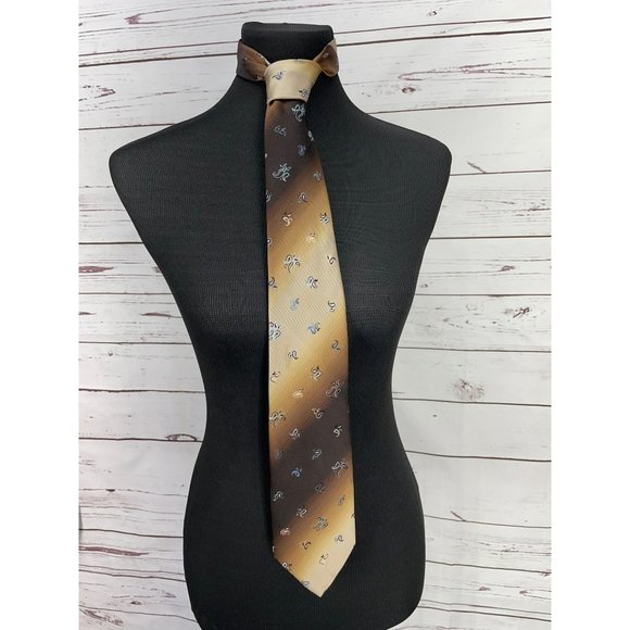 Vintage Oleg Cassini Thin Woven Brown Tan Bronze Paisley Necktie - Picture 7 of 8